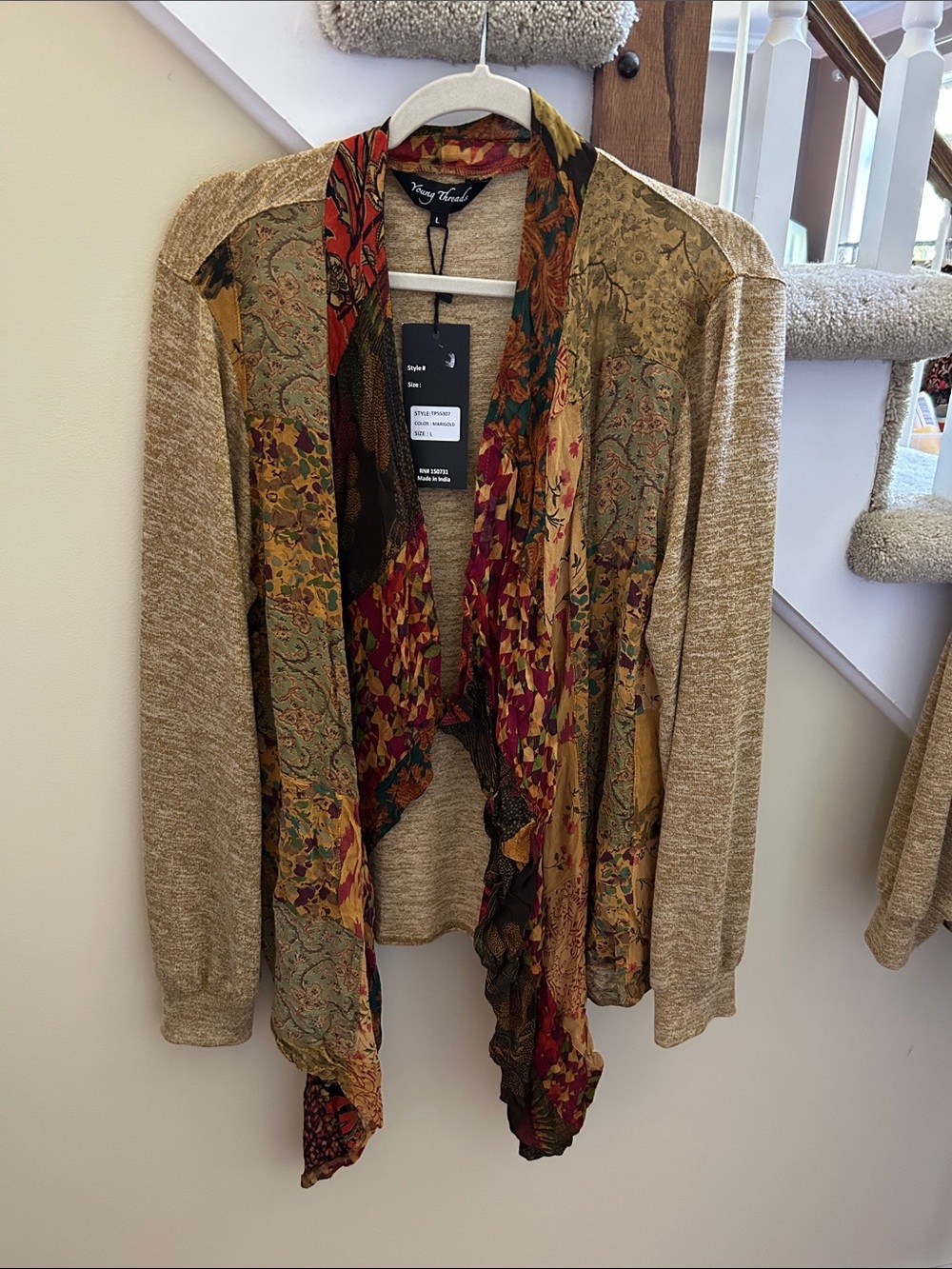 YOUNG THREADS NWT Kimono Cardigan Mustard Knit Sleeve Back Large x-large